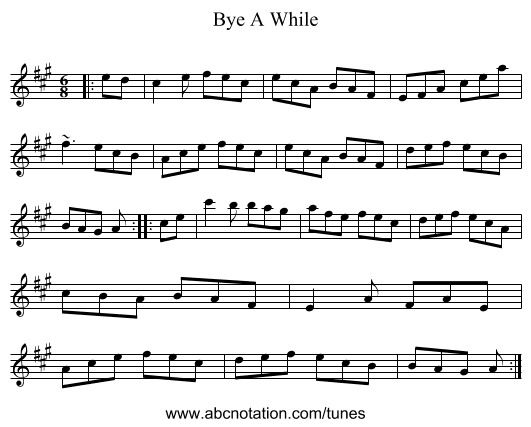 Bye A While - staff notation