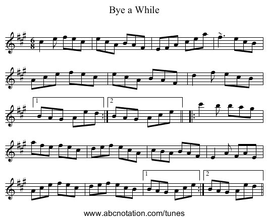 Bye a While - staff notation