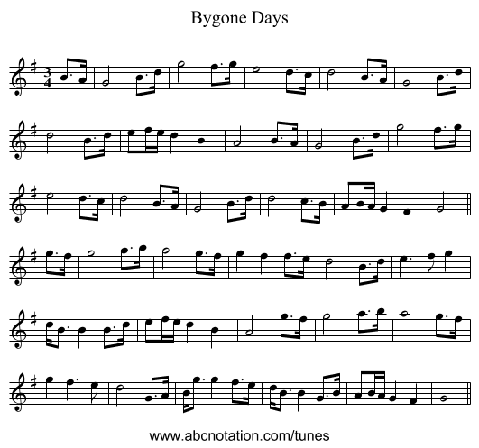 Bygone Days - staff notation