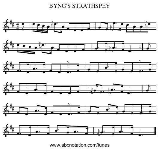 BYNG'S STRATHSPEY - staff notation