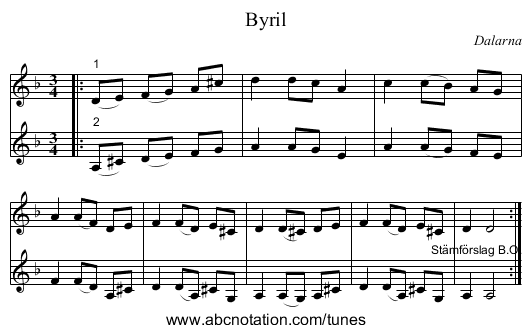 Byril - staff notation