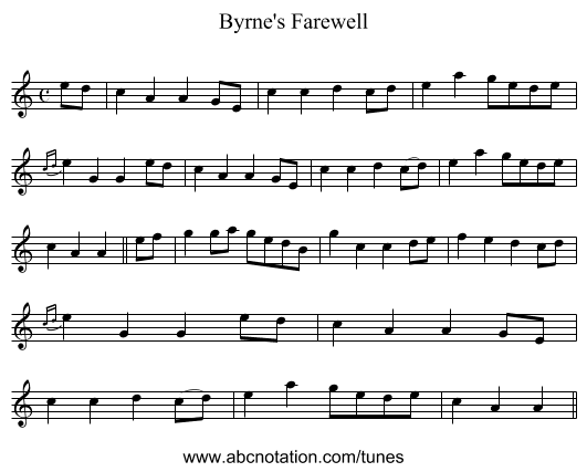 Byrne's Farewell - staff notation