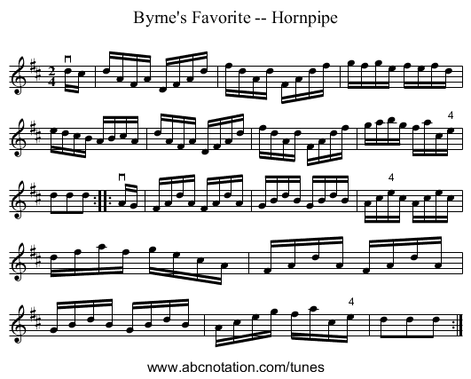Byrne's Favorite -- Hornpipe - staff notation