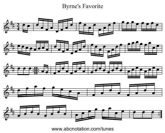 Byrne's Favorite - staff notation
