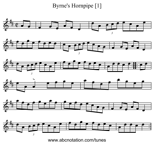 Byrne's Hornpipe [1] - staff notation