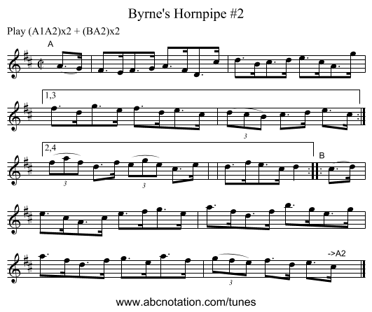 Byrne's Hornpipe #2 - staff notation