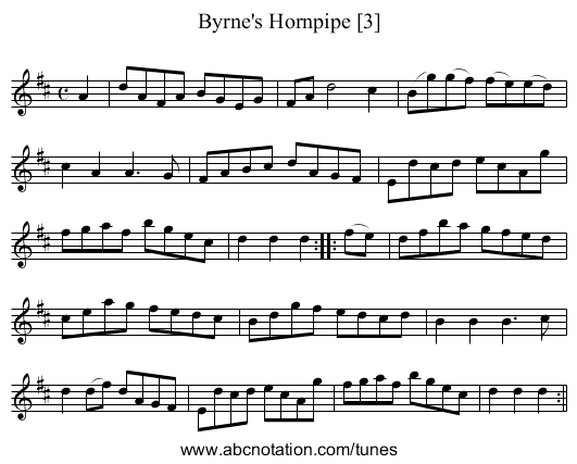 Byrne's Hornpipe [3] - staff notation