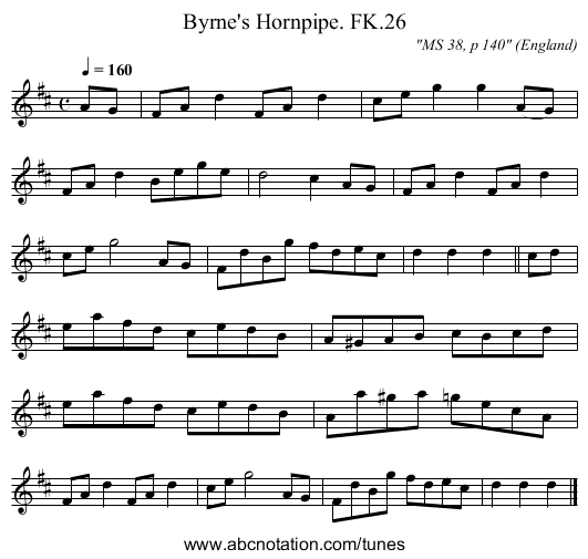 Byrne's Hornpipe. FK.26 - staff notation