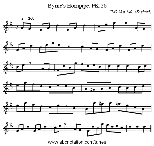 Byrne's Hornpipe. FK.26 - staff notation