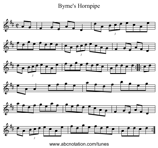 Byrne's Hornpipe - staff notation