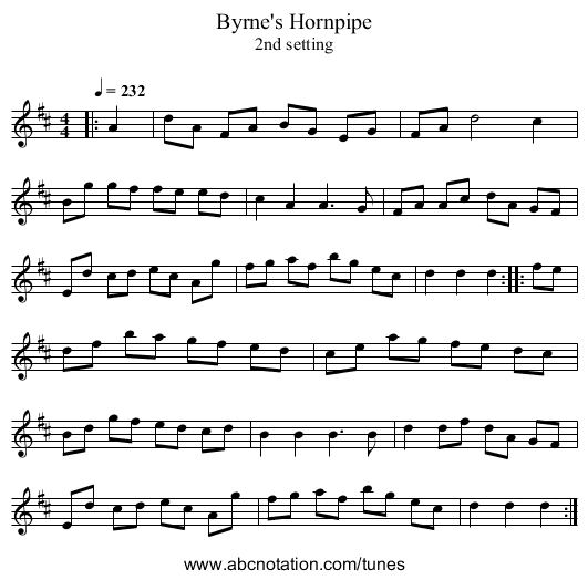 Byrne's Hornpipe - staff notation