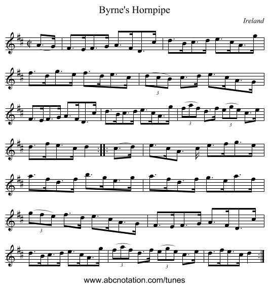 Byrne's Hornpipe - staff notation