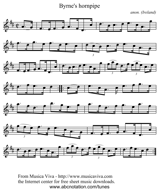 Byrne's hornpipe - staff notation