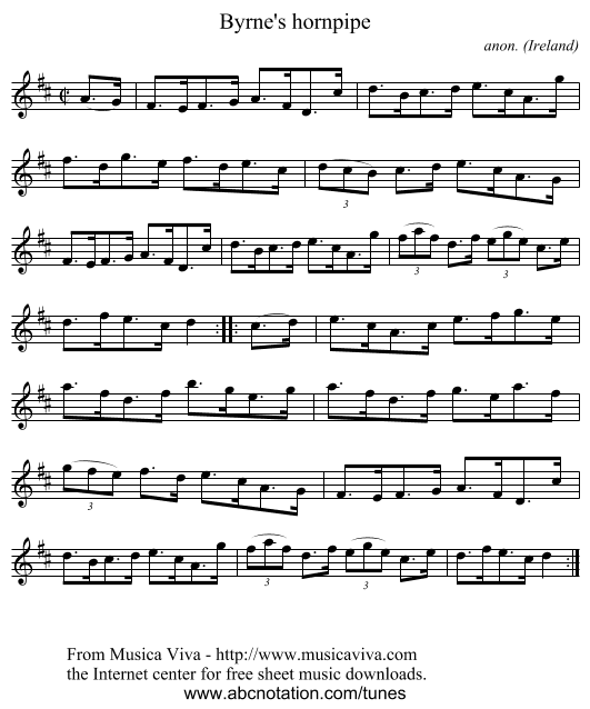 Byrne's hornpipe - staff notation