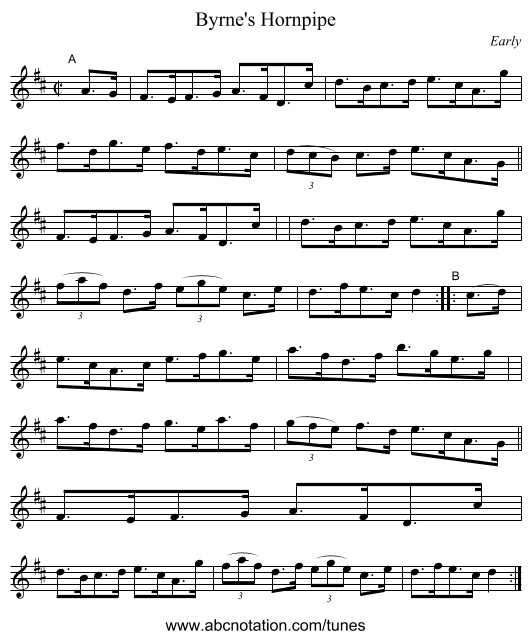 Byrne's Hornpipe - staff notation