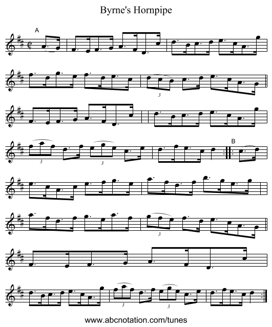 Byrne's Hornpipe - staff notation
