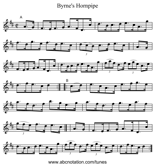 Byrne's Hornpipe - staff notation