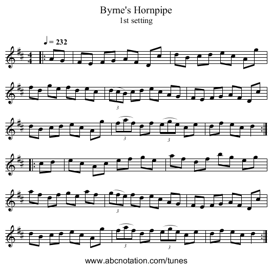 Byrne's Hornpipe - staff notation