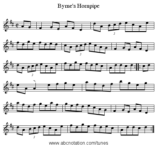 Byrne's Hornpipe - staff notation