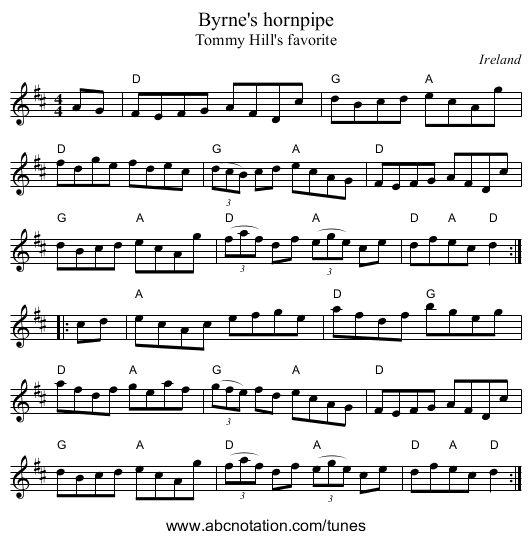 Byrne's hornpipe - staff notation