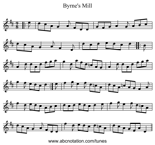 Byrne's Mill - staff notation