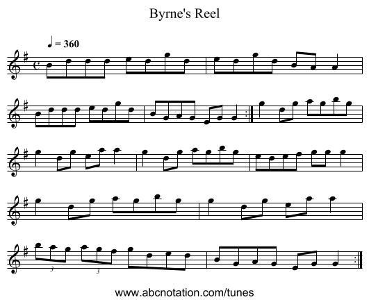 Byrne's Reel - staff notation