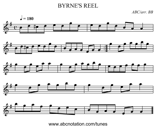BYRNE'S REEL - staff notation
