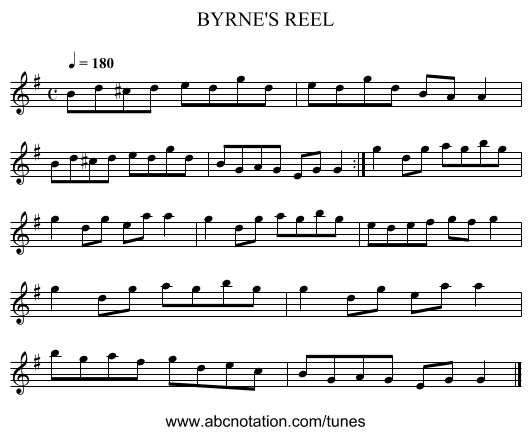 BYRNE'S REEL - staff notation