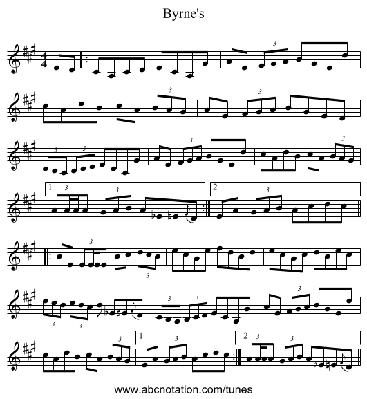 Byrne's - staff notation