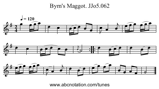 Byrn's Maggot. JJo5.062 - staff notation