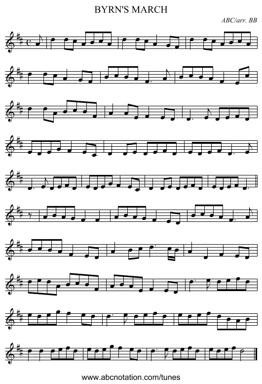 BYRN'S MARCH - staff notation