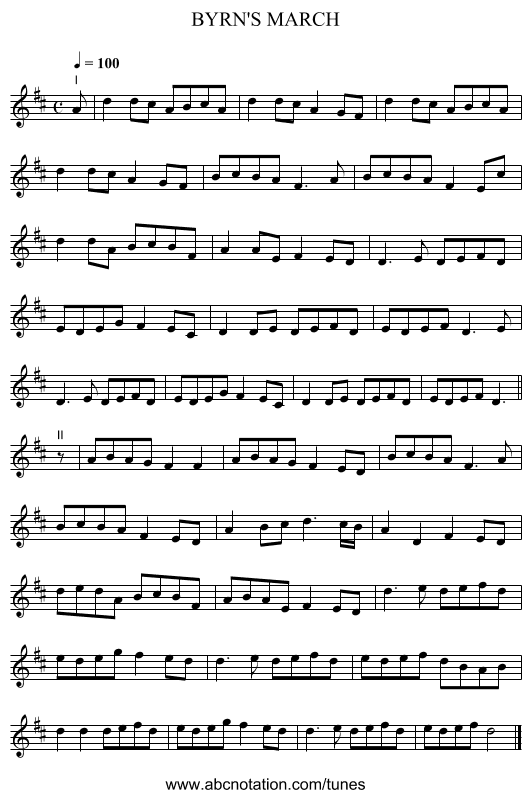 BYRN'S MARCH - staff notation