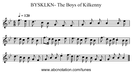 BYSKLKN- The Boys of Kilkenny - staff notation