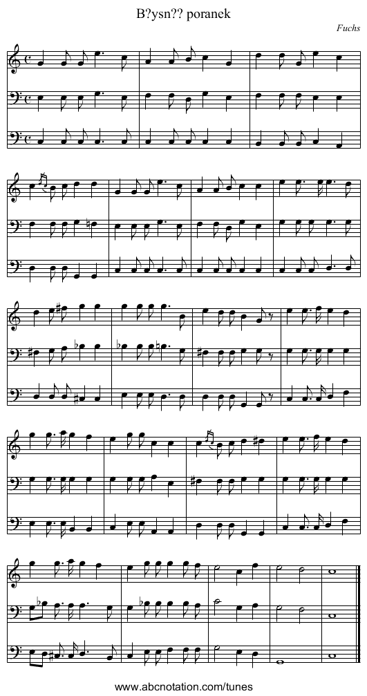 B?ysn?? poranek - staff notation