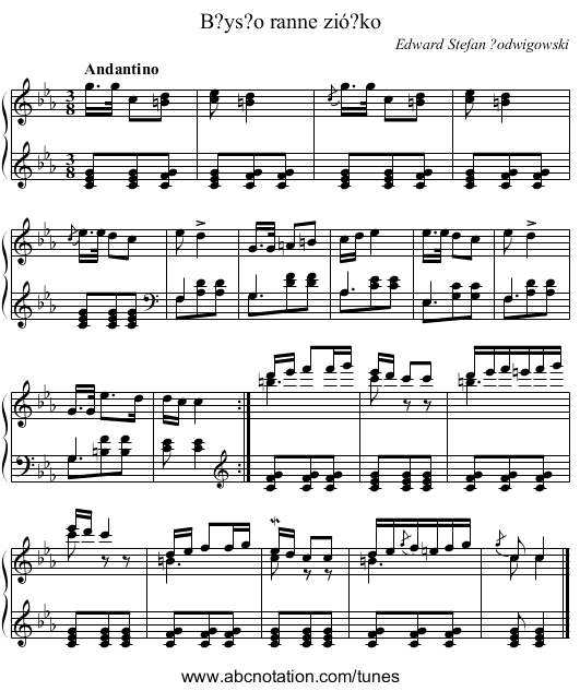 B?ys?o ranne zió?ko - staff notation