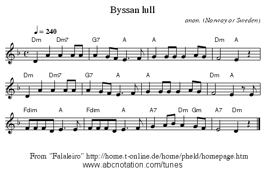 Byssan lull - staff notation