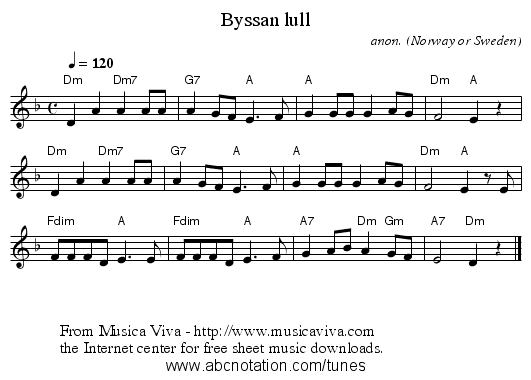 Byssan lull - staff notation