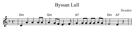 Byssan Lull - staff notation