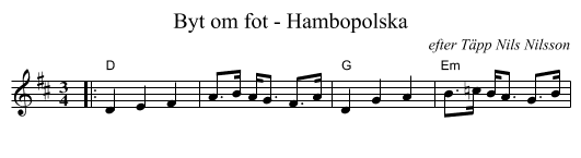 Byt om fot - Hambopolska - staff notation