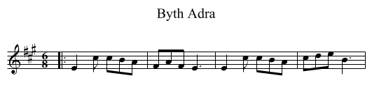 Byth Adra - staff notation