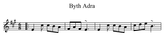 Byth Adra - staff notation