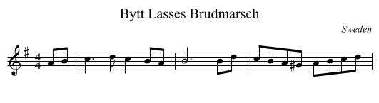 Bytt Lasses Brudmarsch - staff notation