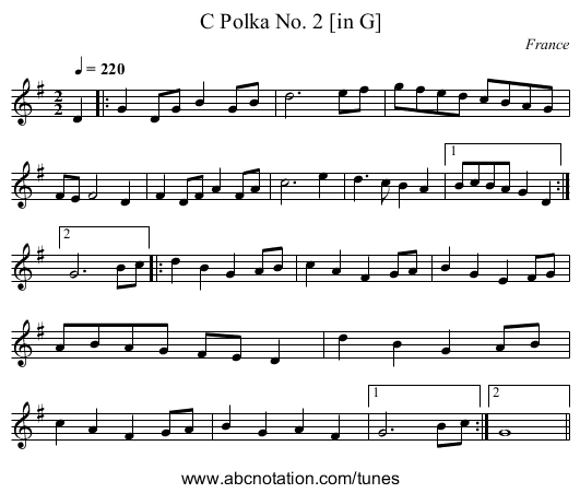C Polka No. 2 [in G] - staff notation