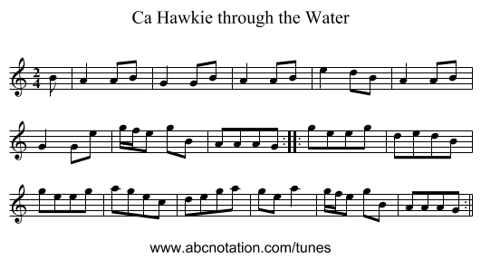 Ca Hawkie through the Water - staff notation