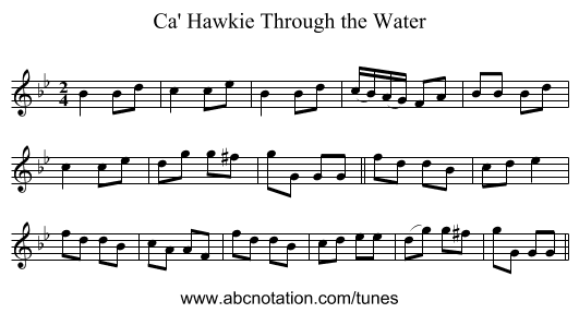 Ca' Hawkie Through the Water - staff notation