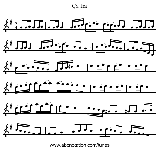 Ça Ira - staff notation