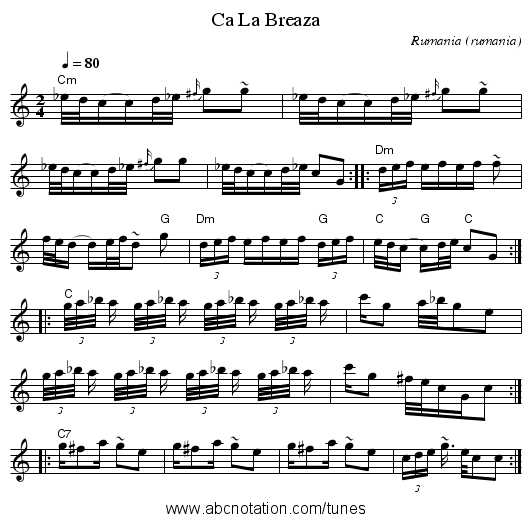 Ca La Breaza - staff notation
