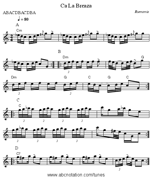 Ca La Breaza - staff notation