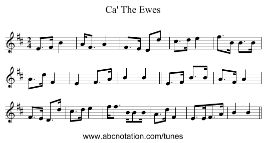 Ca' The Ewes - staff notation