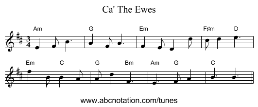 Ca' The Ewes - staff notation